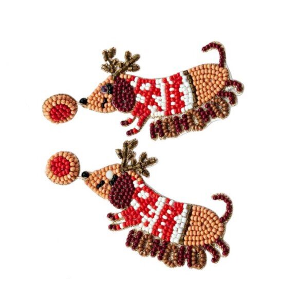 Dachshund Christmas Sweater Dog Pet Lovers Wiener Dog Seed Beaded Earrings - Picture 4 of 9